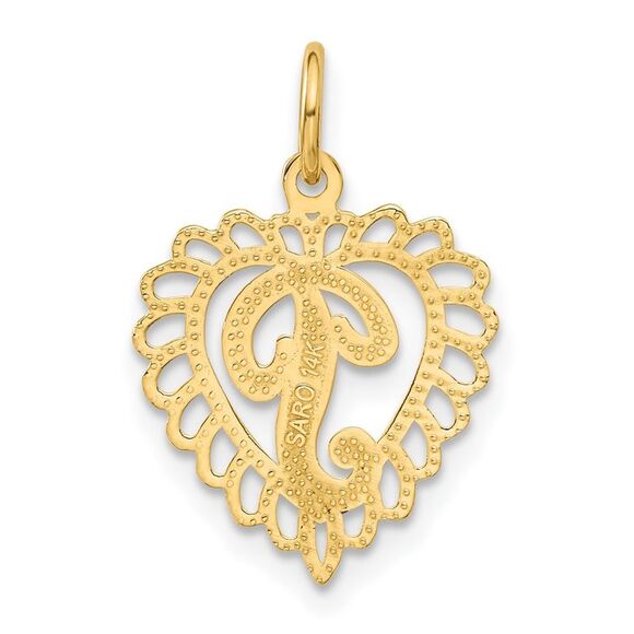 14k Yellow Gold, Grace Collection, Satin Heart Initial P Pendant, 15mm - Picture 3 of 5